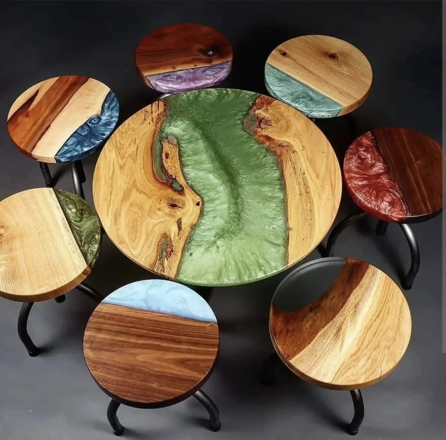Round epoxy coffee table colour collection — Calgary Wood Works