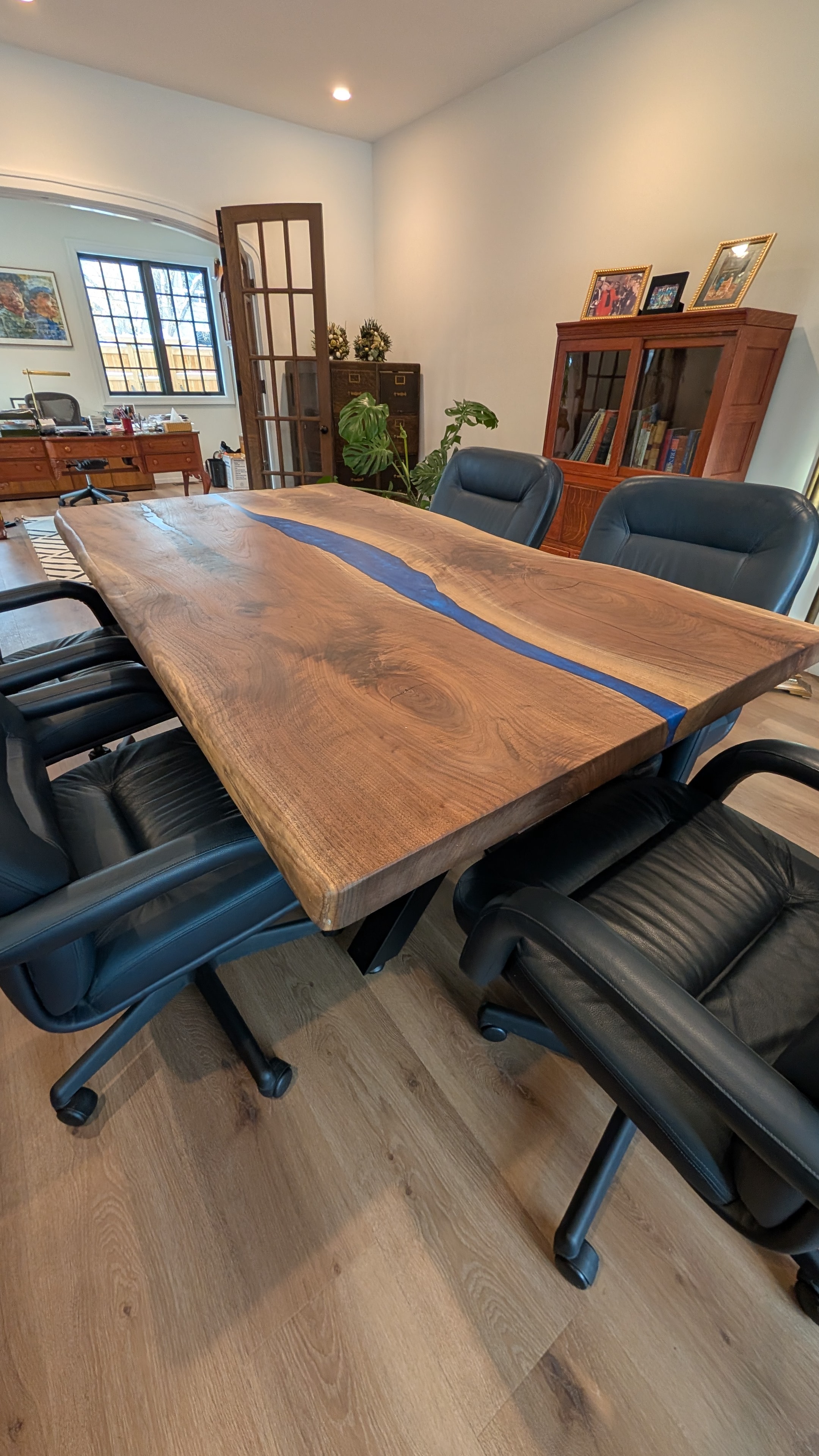 Live edge walnut black epoxy river dining table