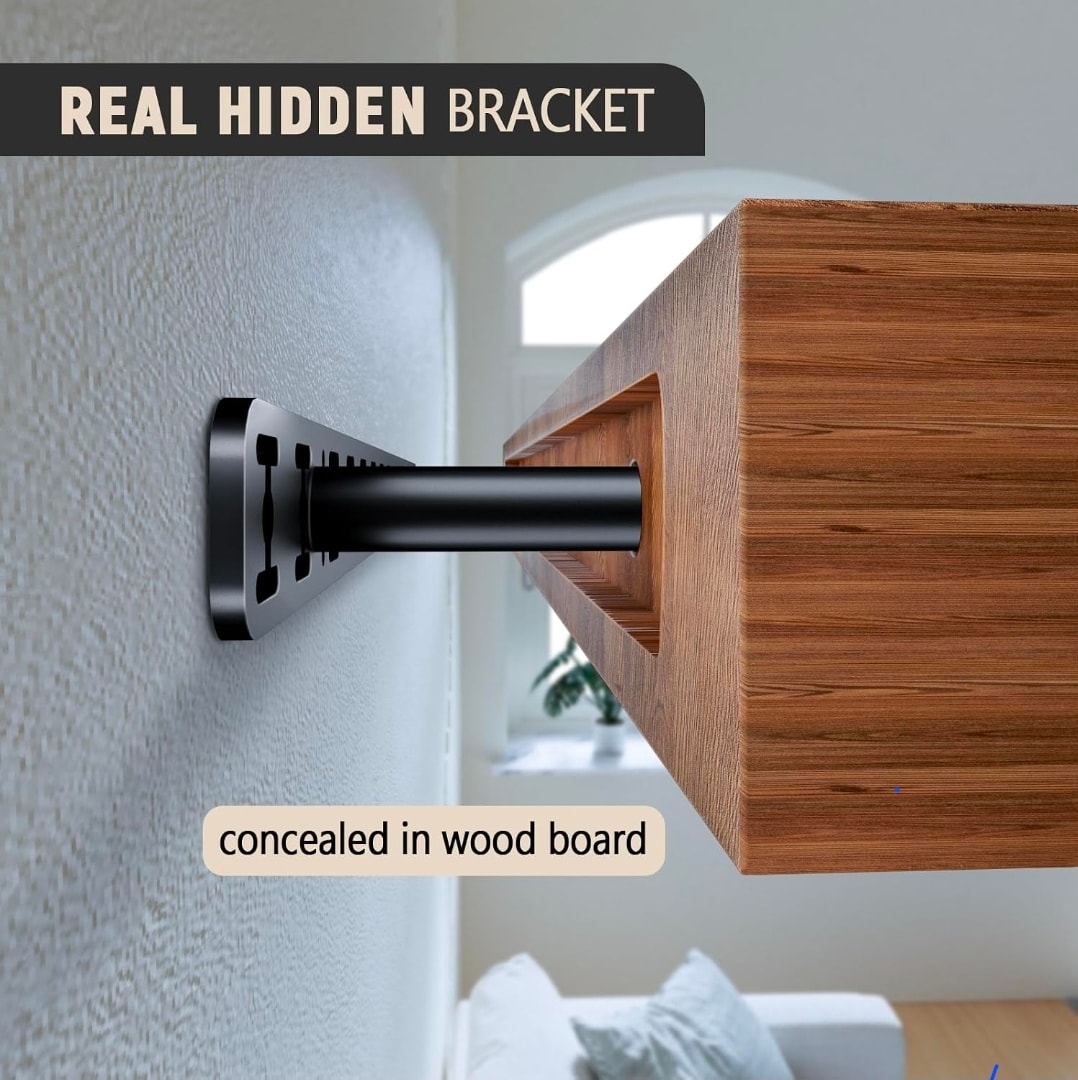 Real hidden bracket system concealed inside walnut floating shelf — Calgary Wood Works