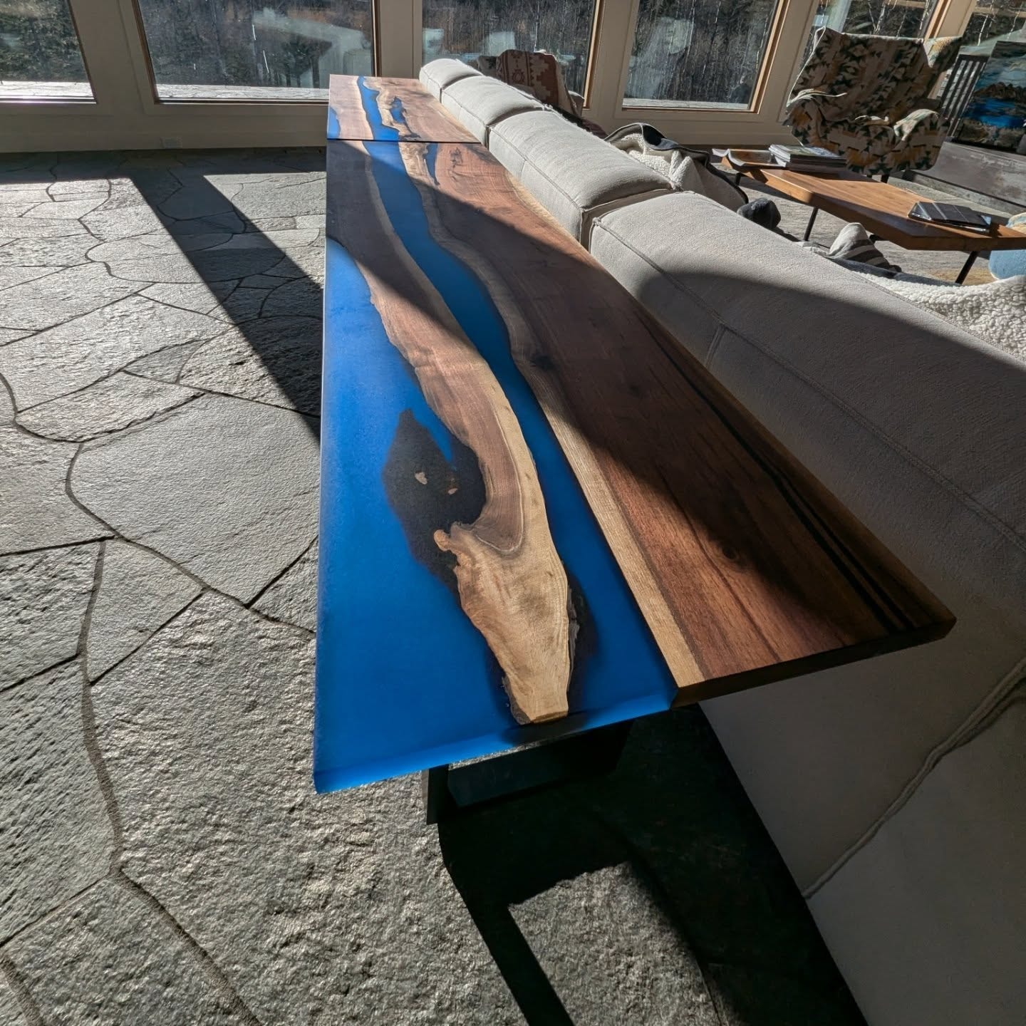Custom solid walnut side table with waterfall edge — Calgary Wood Works
